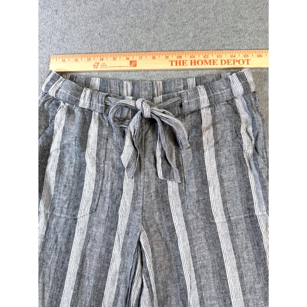 Caslon‎ Linen Blend Wide Leg Cropped Pants Womens Medium Striped Elastic Waist